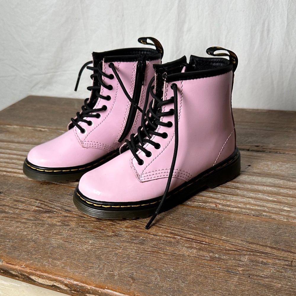Dr. Martens Pink Kids Lace-Up Boots - Picture 2 of 5